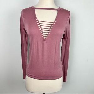 Express One Eleven Mauve Cut Out V-Neck Super Soft Long Sleeve Top XS